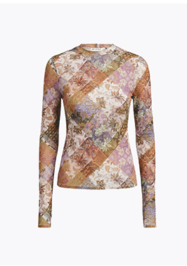 Stretch Printed Mesh Long Sleeve Thumbhole Top