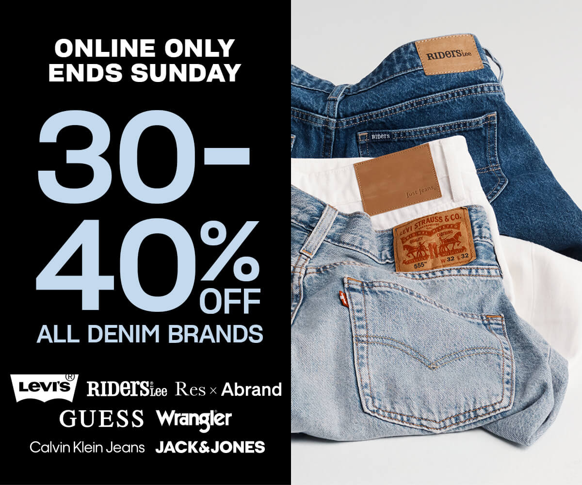 Online only, ends Sunday. 30-40% off all denim brands
