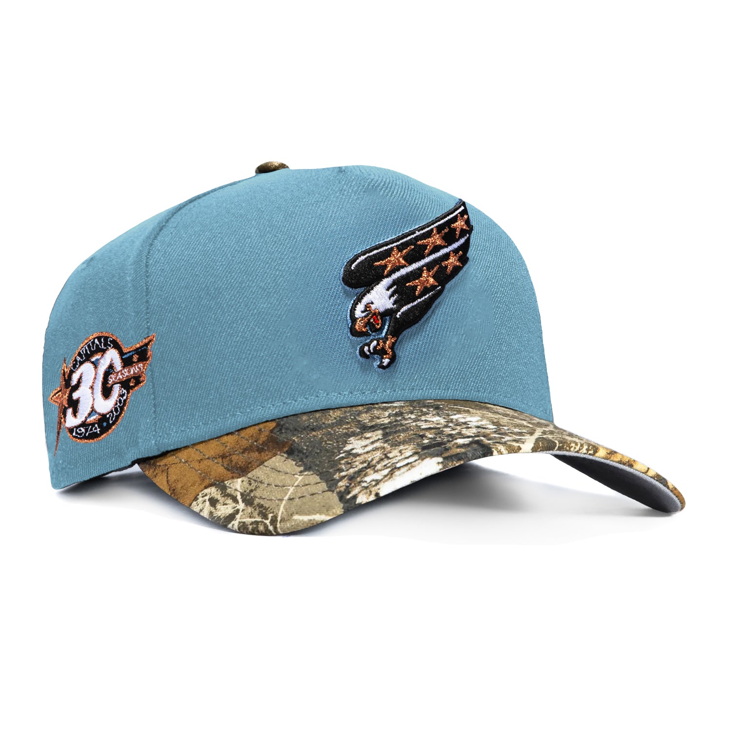 Image of New Era 9Forty A-Frame Realtree Visor Washington Capitals 30th Anniversary Patch Snapback Hat - Indigo, Realtree