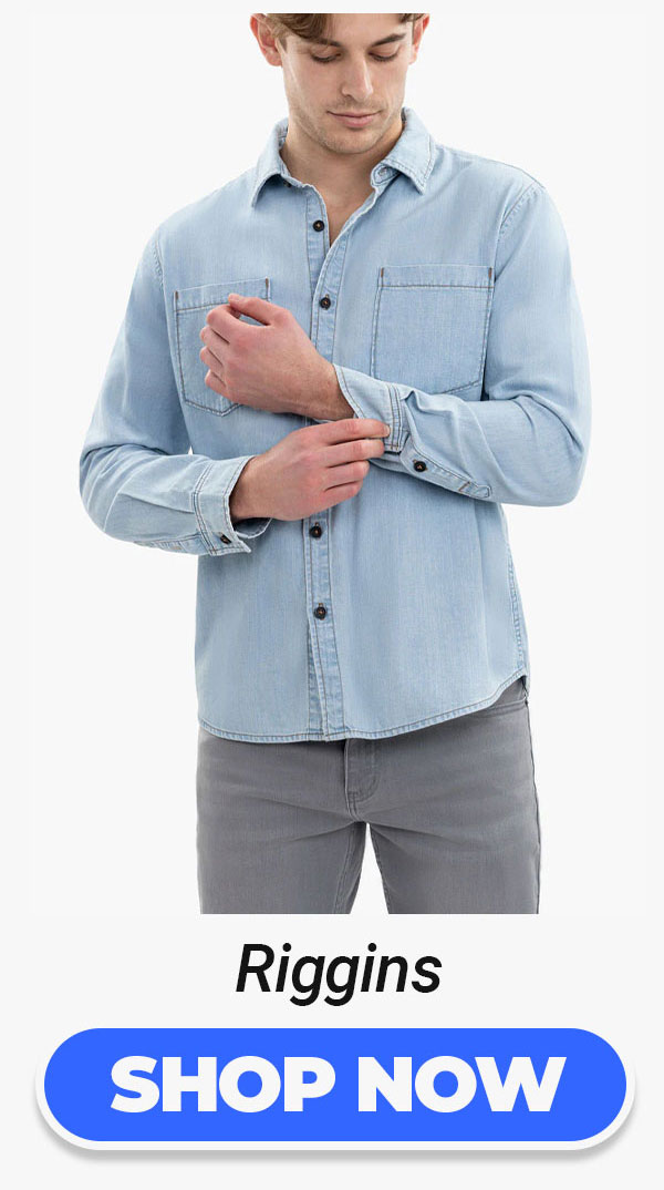 Button to shop light blue denim shirt Riggins