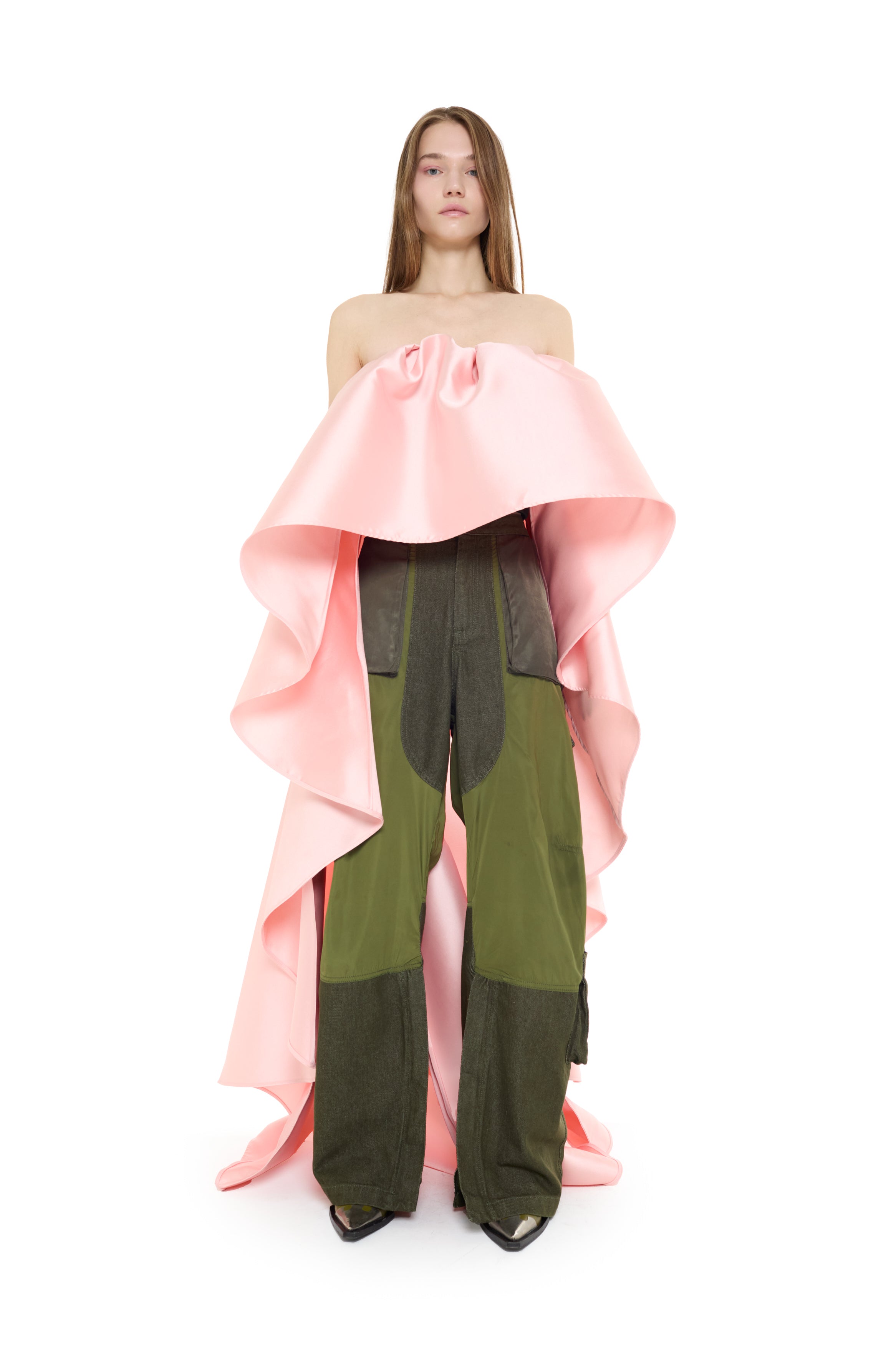 LIGHT PINK MIKADO PLEATED STRAPLESS TOP