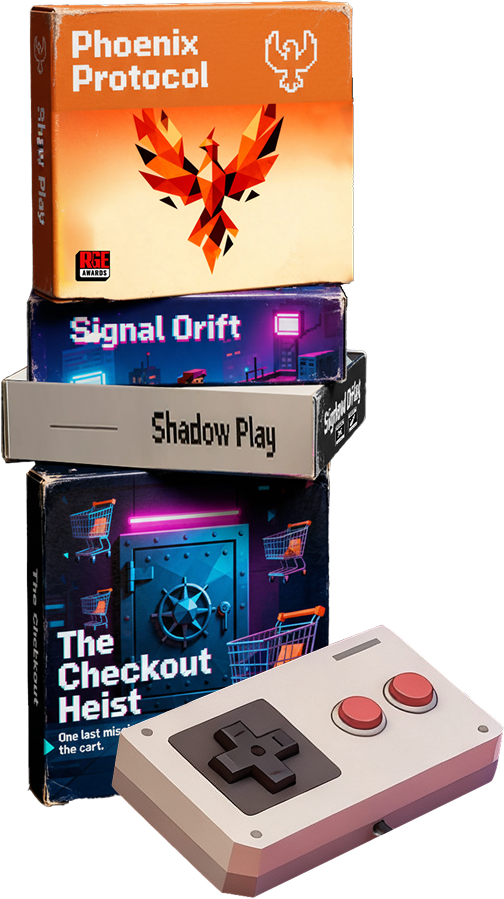 A stack of retro games which depict the winning categories