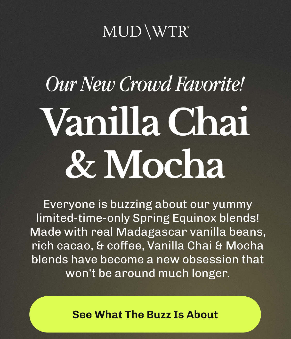Our New Crowd Favorite! | Vanilla Chai & Mocha – Everyone is buzzing about our yummy limited-time-only Spring Equinox blends! | Made with real Madagascar vanilla beans, rich cacao, & coffee, Vanilla Chai & Mocha blends have become a new obsession that won't be around much longer.