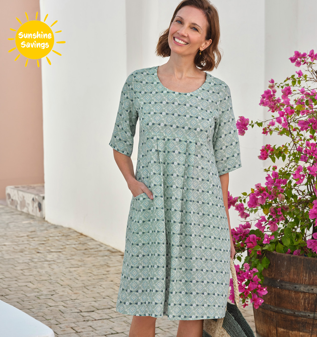 Womens Linen Pocket Tunic Dress