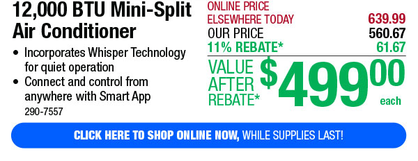 12,000 BTU Mini-Split Air Conditioner - Free Shipping To Store!