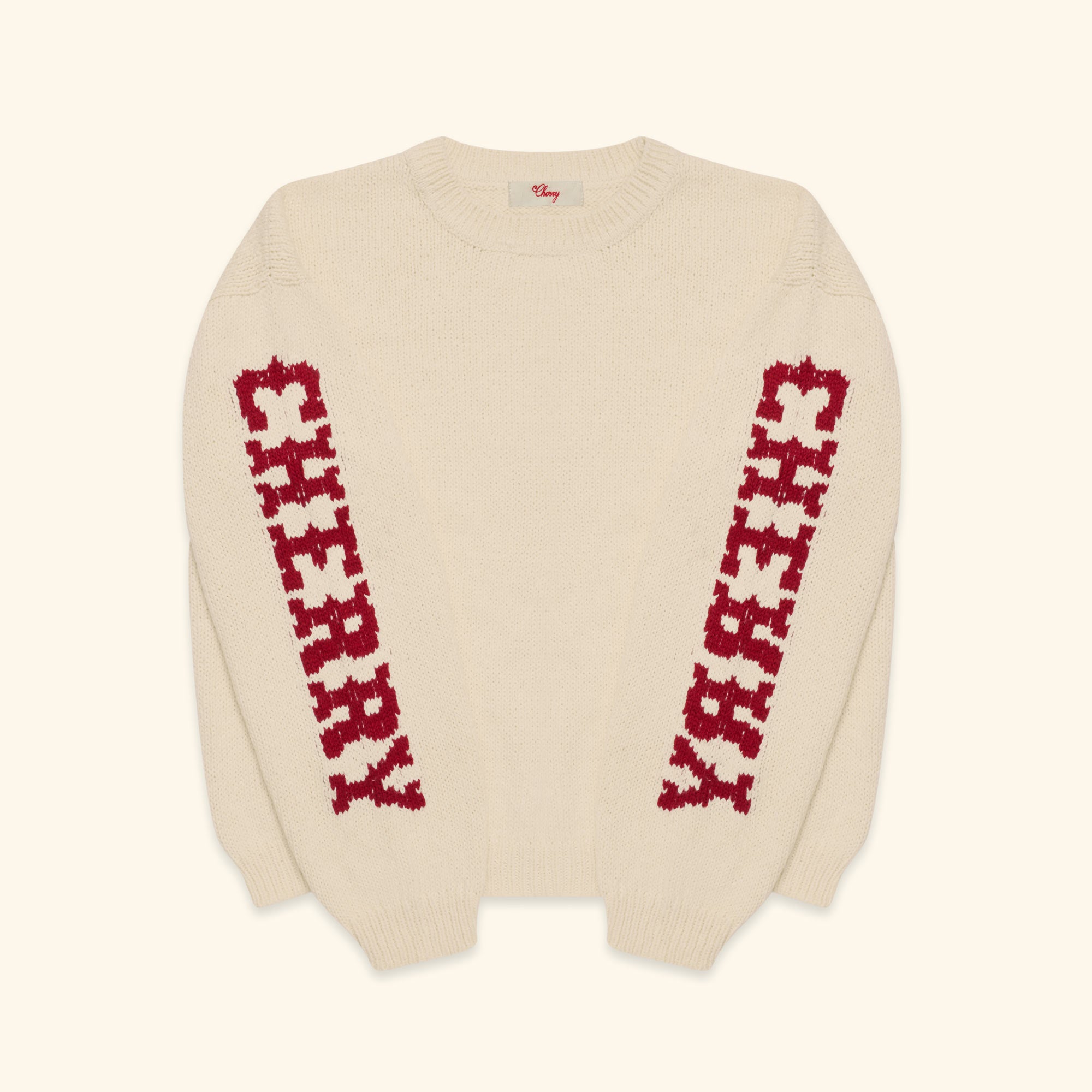 Image of Cotton Knit Crewneck (Cream/Red)