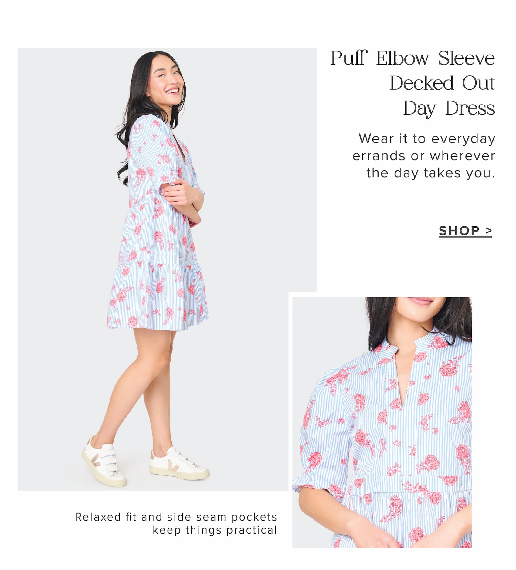 Puff Elbow Sleeve Decked Out Day Dress