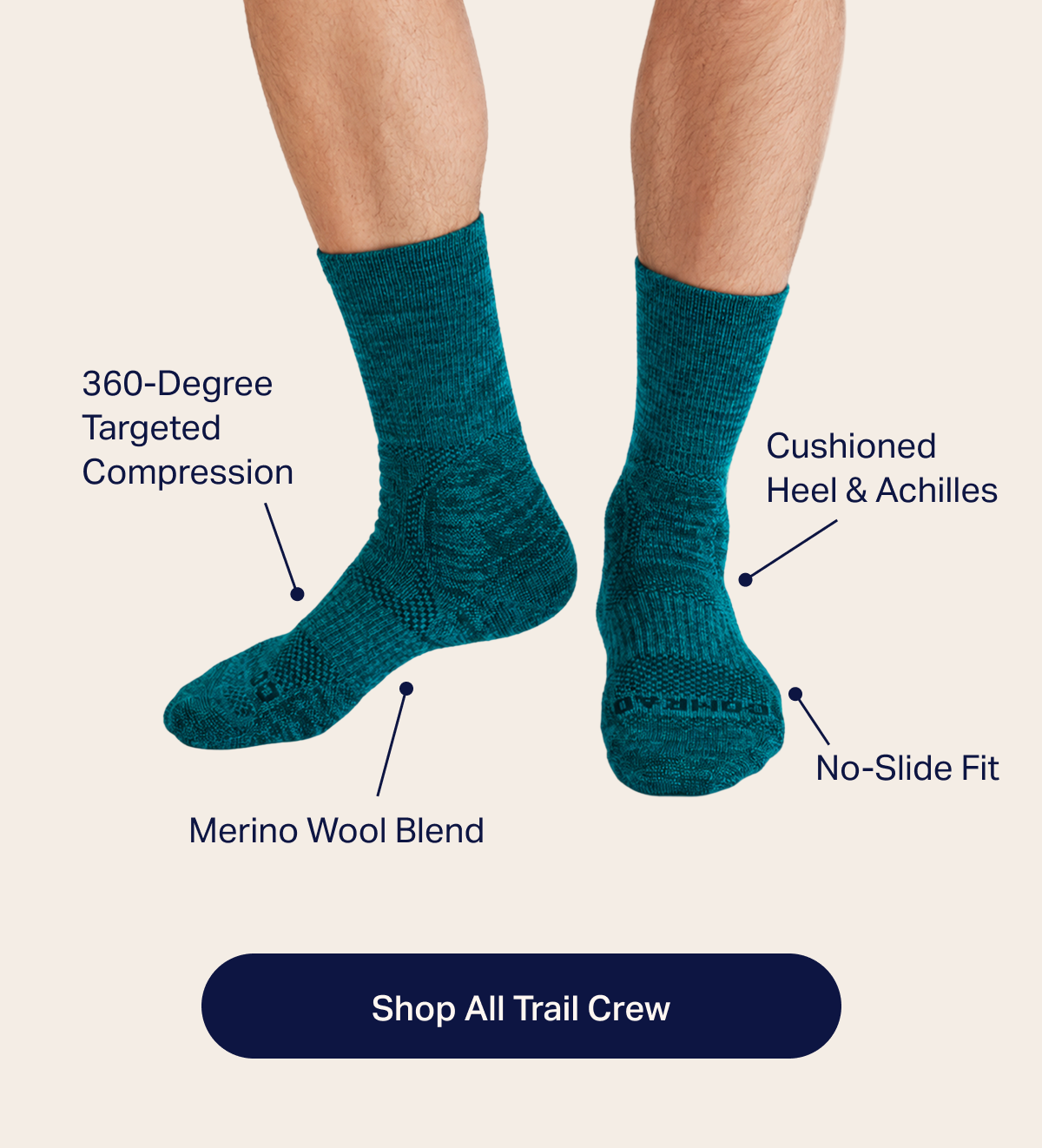 360-degree targeted compression | Cushioned heel & achilles | Merino wool blend | No-slide fit