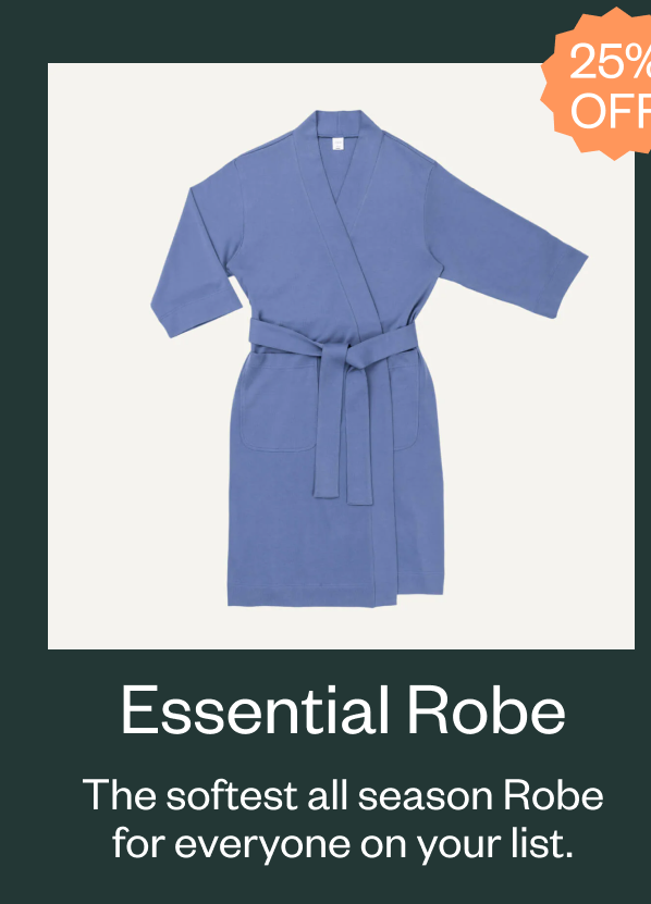 Blue organic cotton robe with a tie waist and long sleeves.