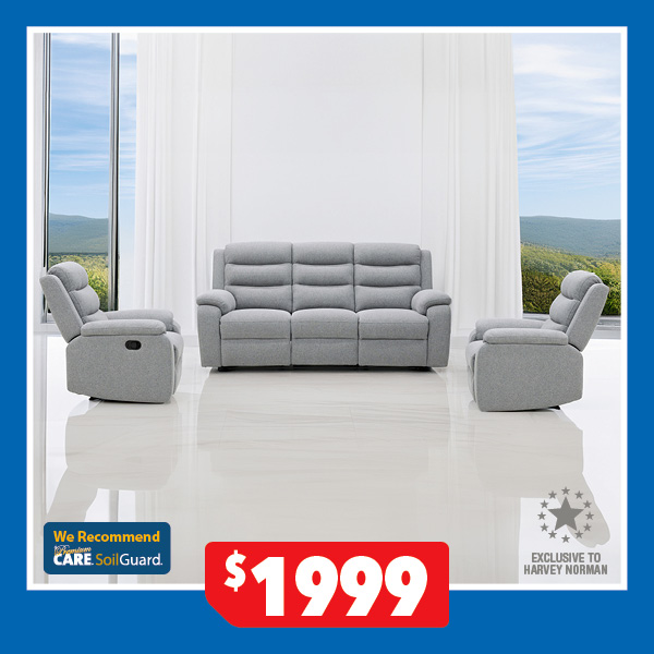 Carlow 3-Piece Fabric Recliner Lounge Suite
