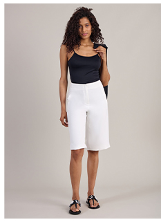 White High Waisted Crepe Bermuda Shorts