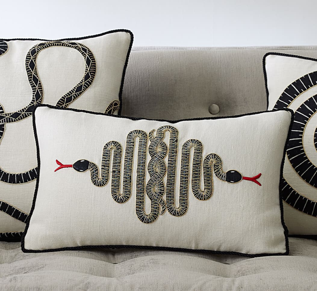 Snake Embroidered Pillow