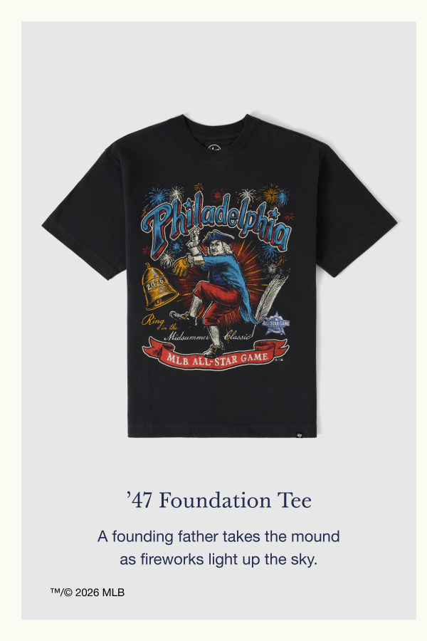 ’47 Foundation Tee - A founding father takes the mound as fireworks light up the sky. 