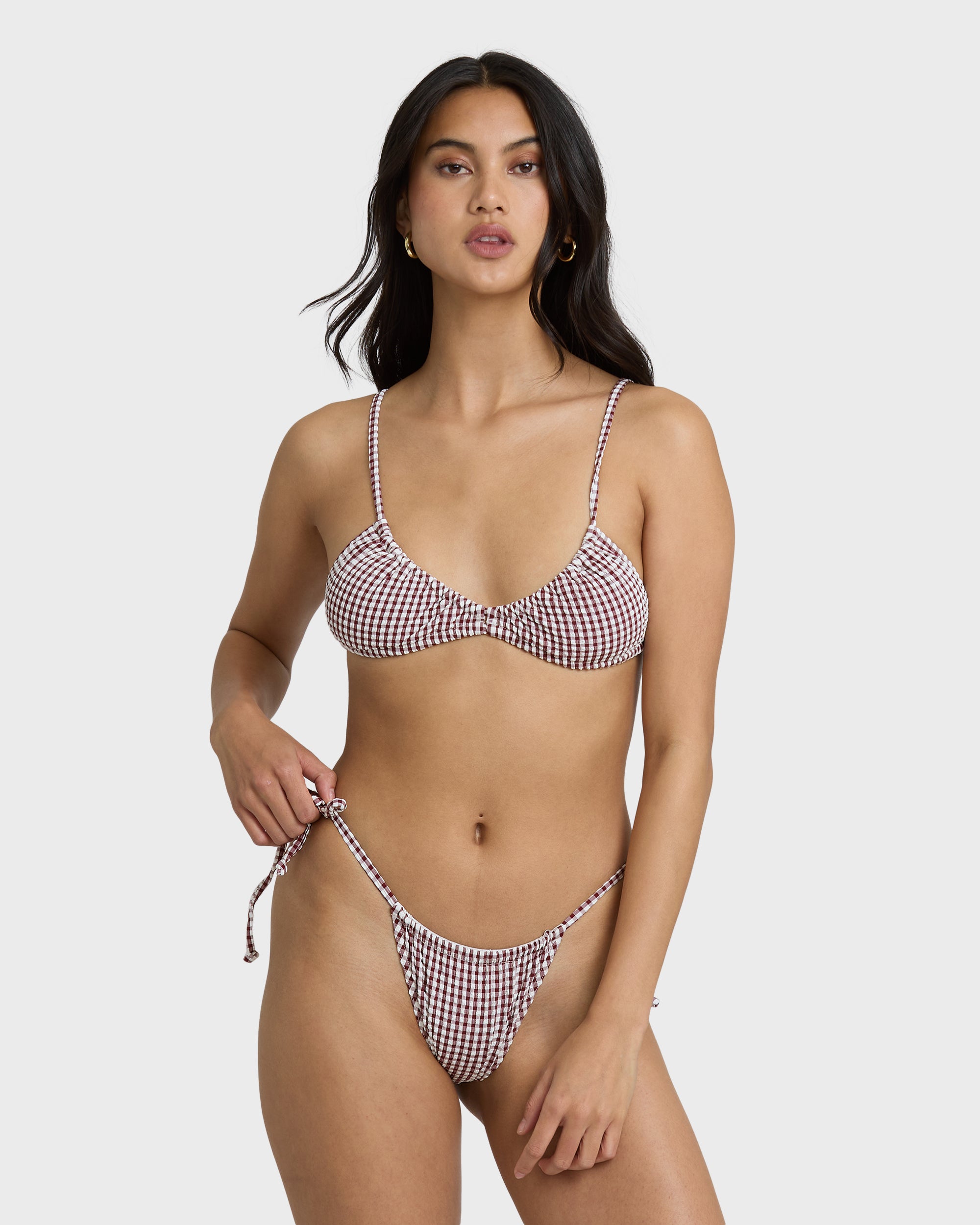 Image of Mini Wave Check Teagan Bralette Bikini Top - Red Dahlia