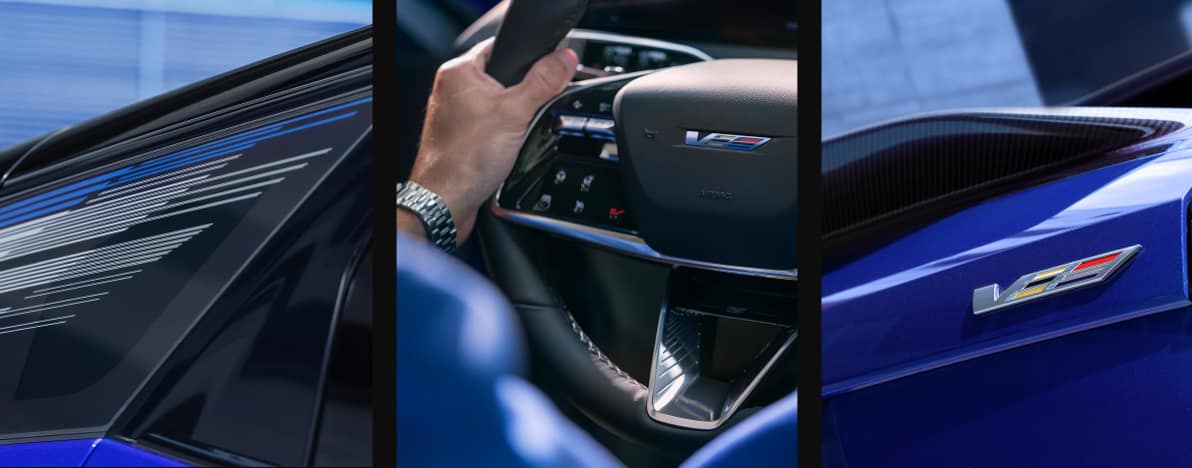 Iconic V-Series style. Three side-by-side 
images of the 2026 OPTIQ-V and its 
design features, including the 
performance steering wheel and V
Series emblem