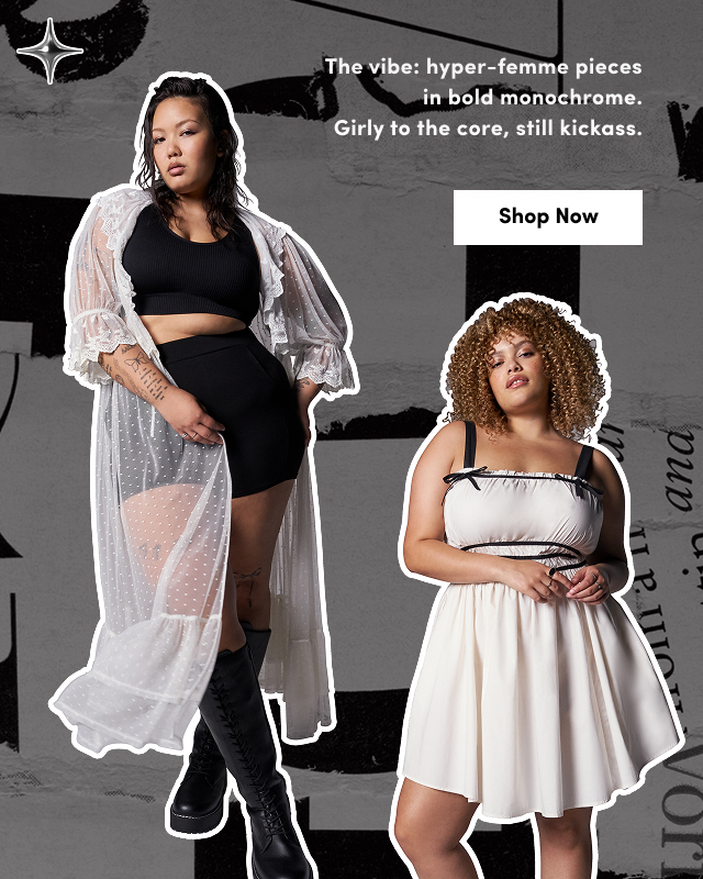 The vibe: hyper-femme pieces in bold monochrome. | Girly to the core, still kickass. | Shop Now >