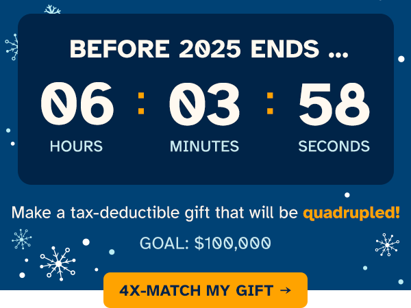 BEFORE 2025 ENDS ... MAKE A TAX-DEDUCTIBLE GIFT THAT WILL BE QUADRUPLED!