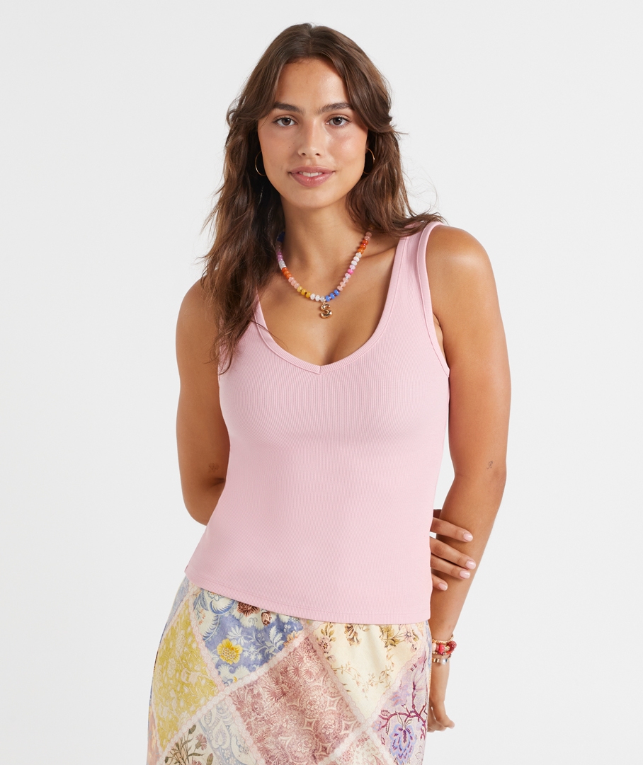 AUS COTTON DOUBLE V NECK TANK