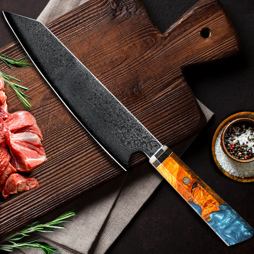 Image of Wood Resin Damascus Steel Chef Knives
