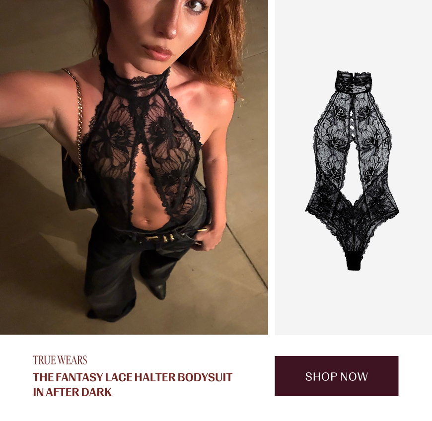 Girl wearing black bodysuit and black pants