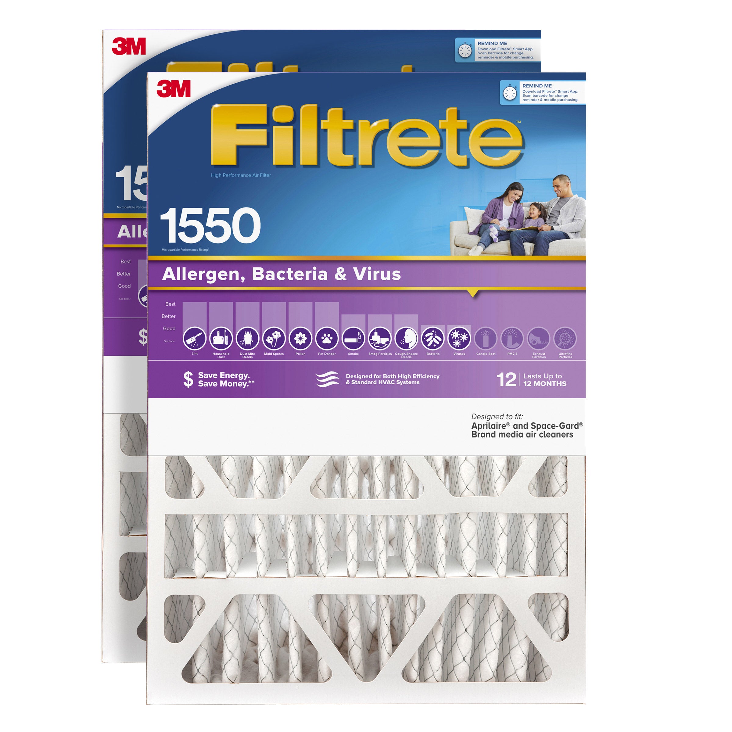 3M 1550 Ultra Allergen Reduction Deep Pleat 4-inch Filter, 2-Pack