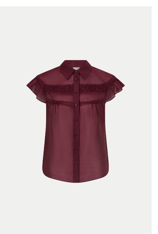 Linen Blend Smocking Blouse