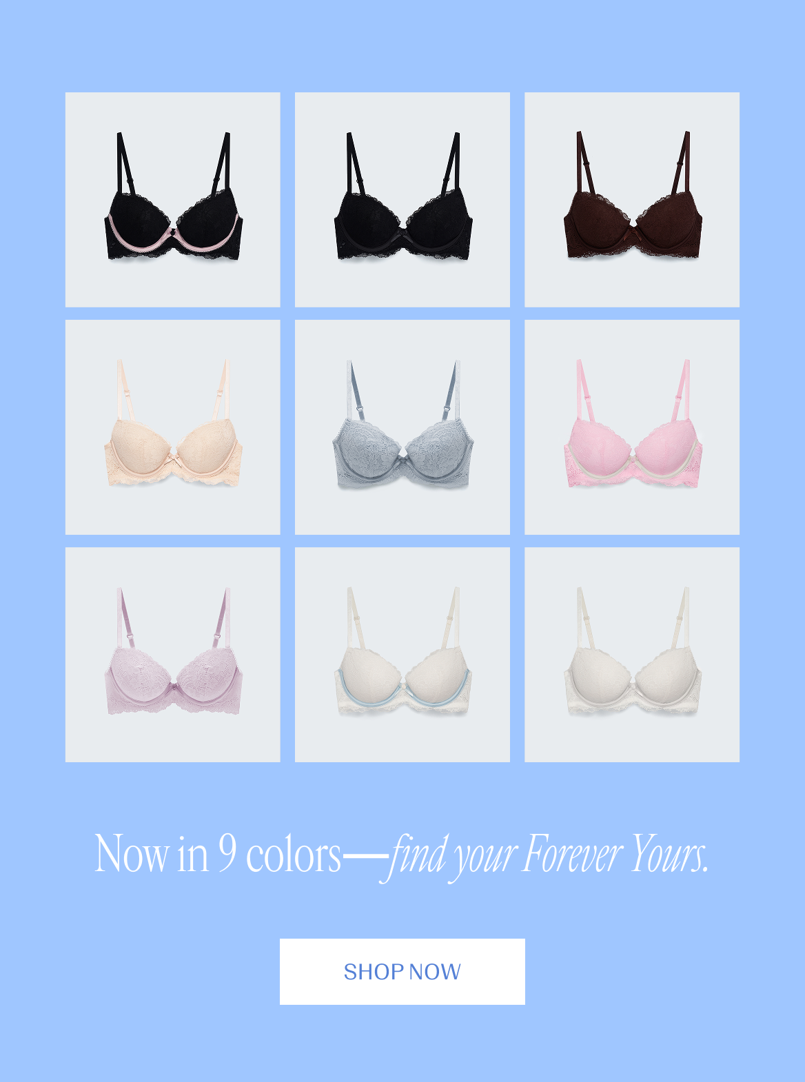 9 different flat lays of demi bra