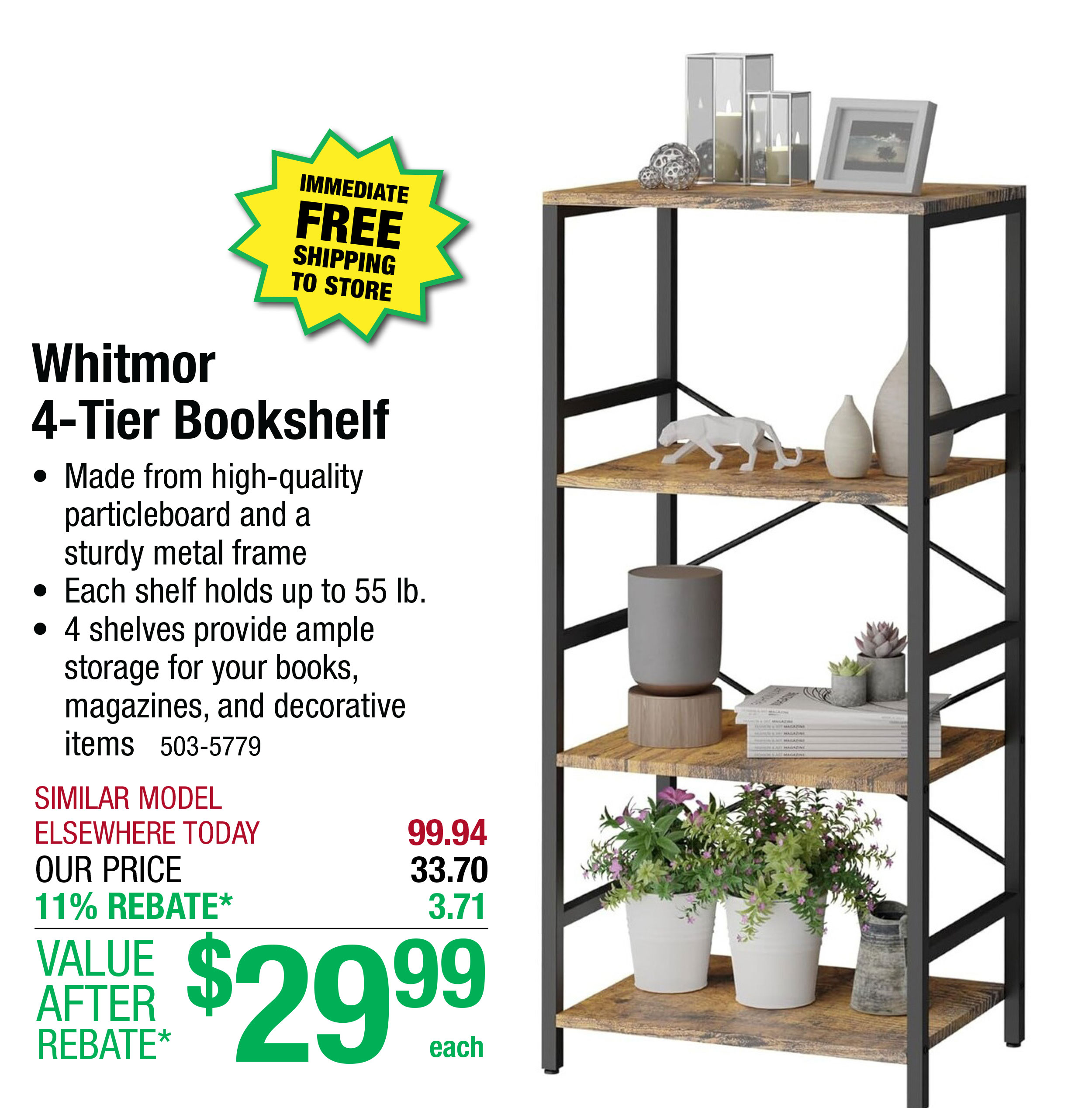 Whitmor 4-Tier Bookshelf - ONLY $29.99 After Rebate*!