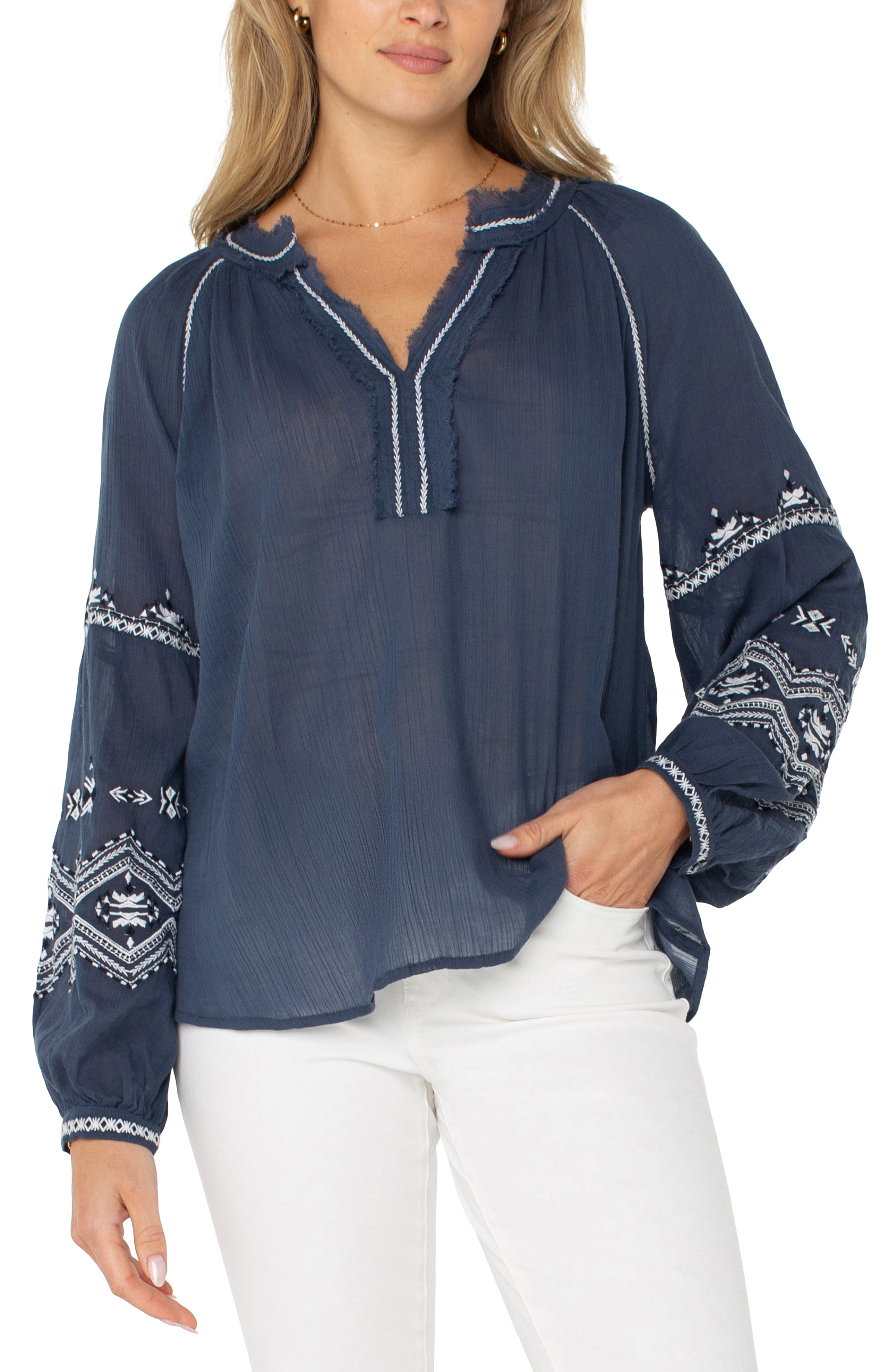Image of LONG SLEEVE RAGLAN WOVEN BLOUSE