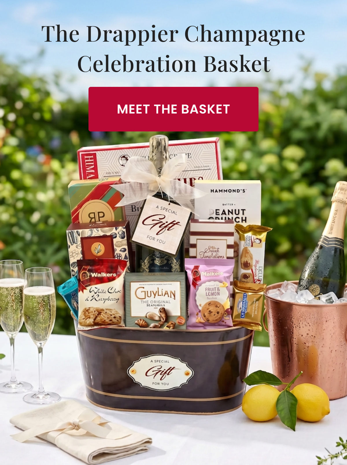 The Drappier Champagne Celebration Basket. New champagne gift basket. Meet the basket.