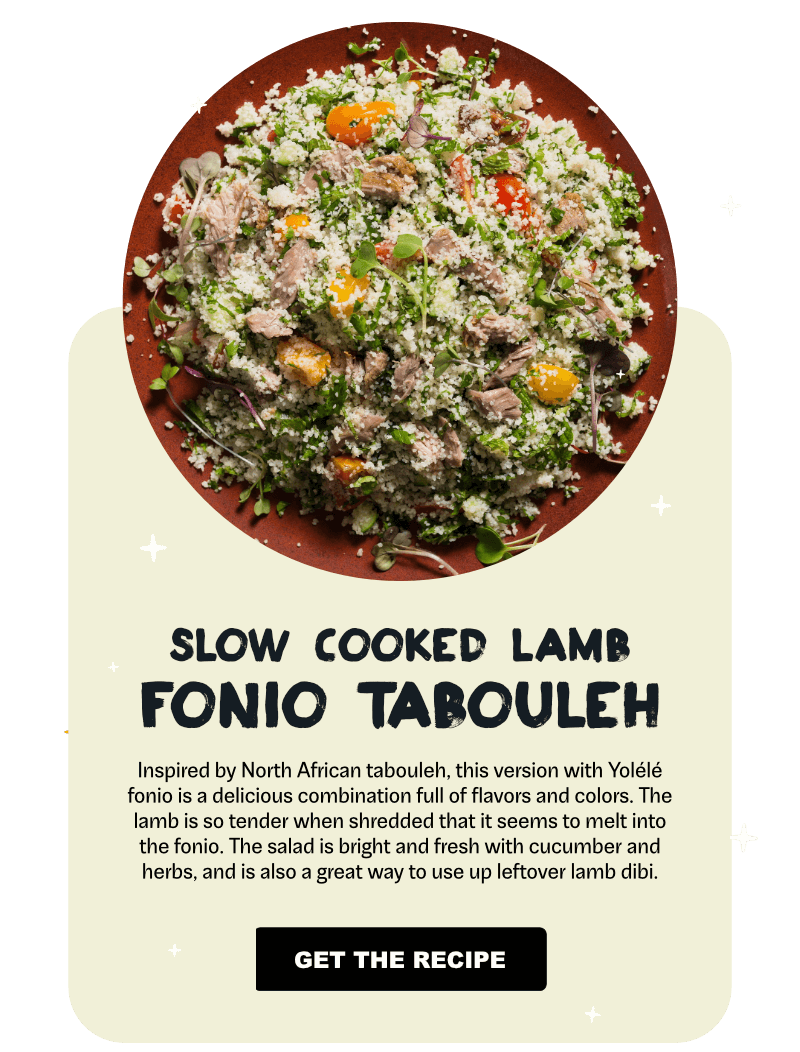 Fonio, 10 oz. The Ancient West African Grain that Cooks in 5 Minutes. It’s light + fluffy and has a nutty, earthy taste. Fonio goes with just about anything and soaks up spices + sauces beautifully.