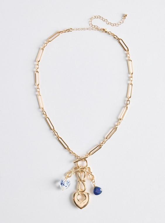 Link Heart Stone Lariat Necklace