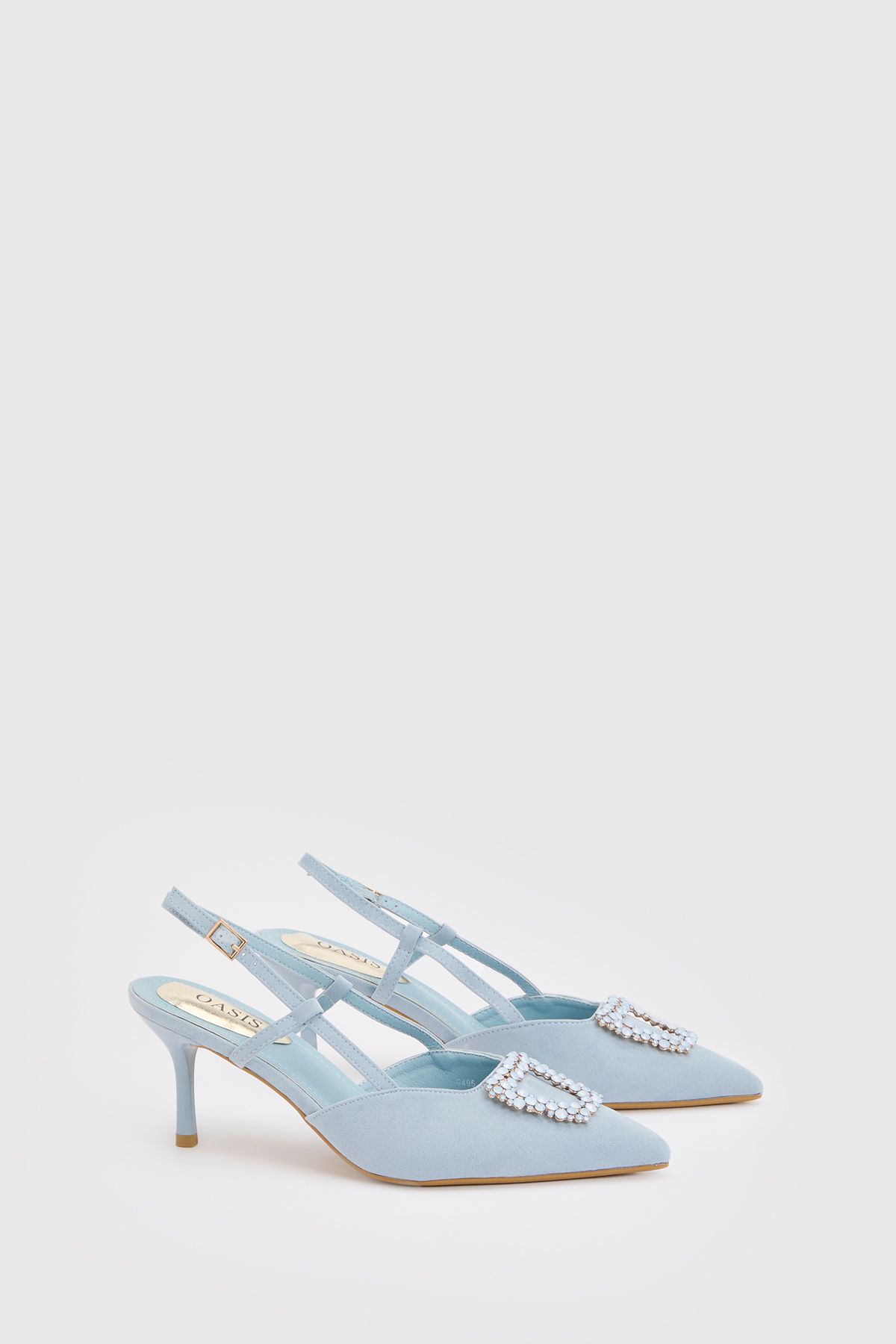 Amanda Textile Point Embellished Trim Slingback Kitten Heel Court Shoes