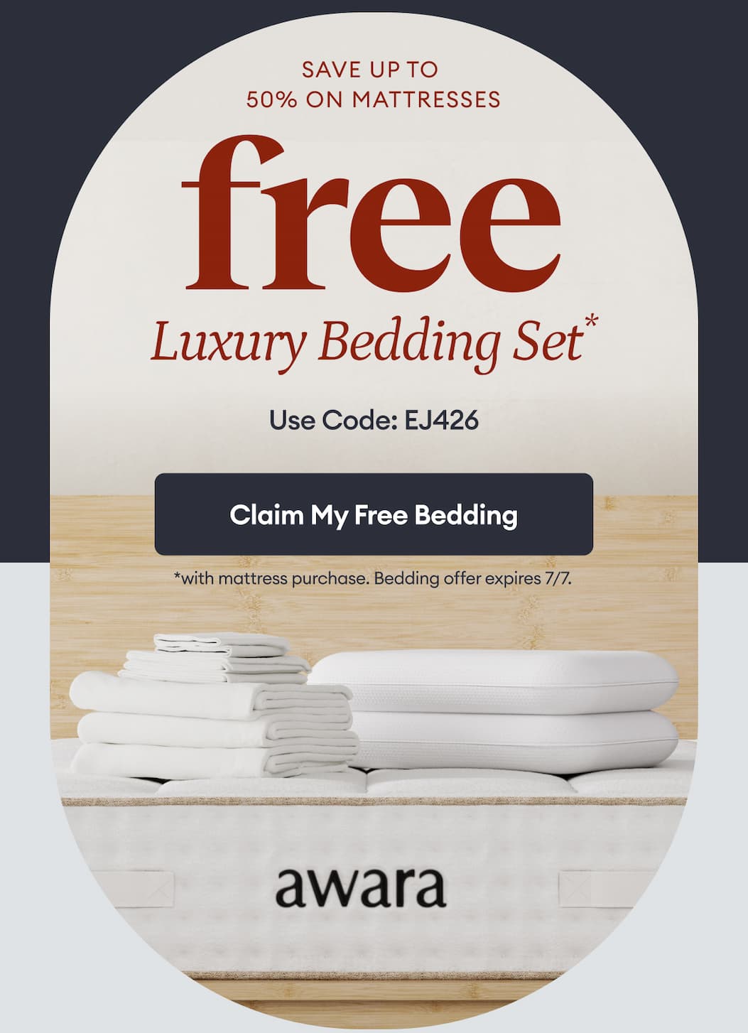 Free Luxury Bedding Set w/ Mattress Order - Use code: EJ426