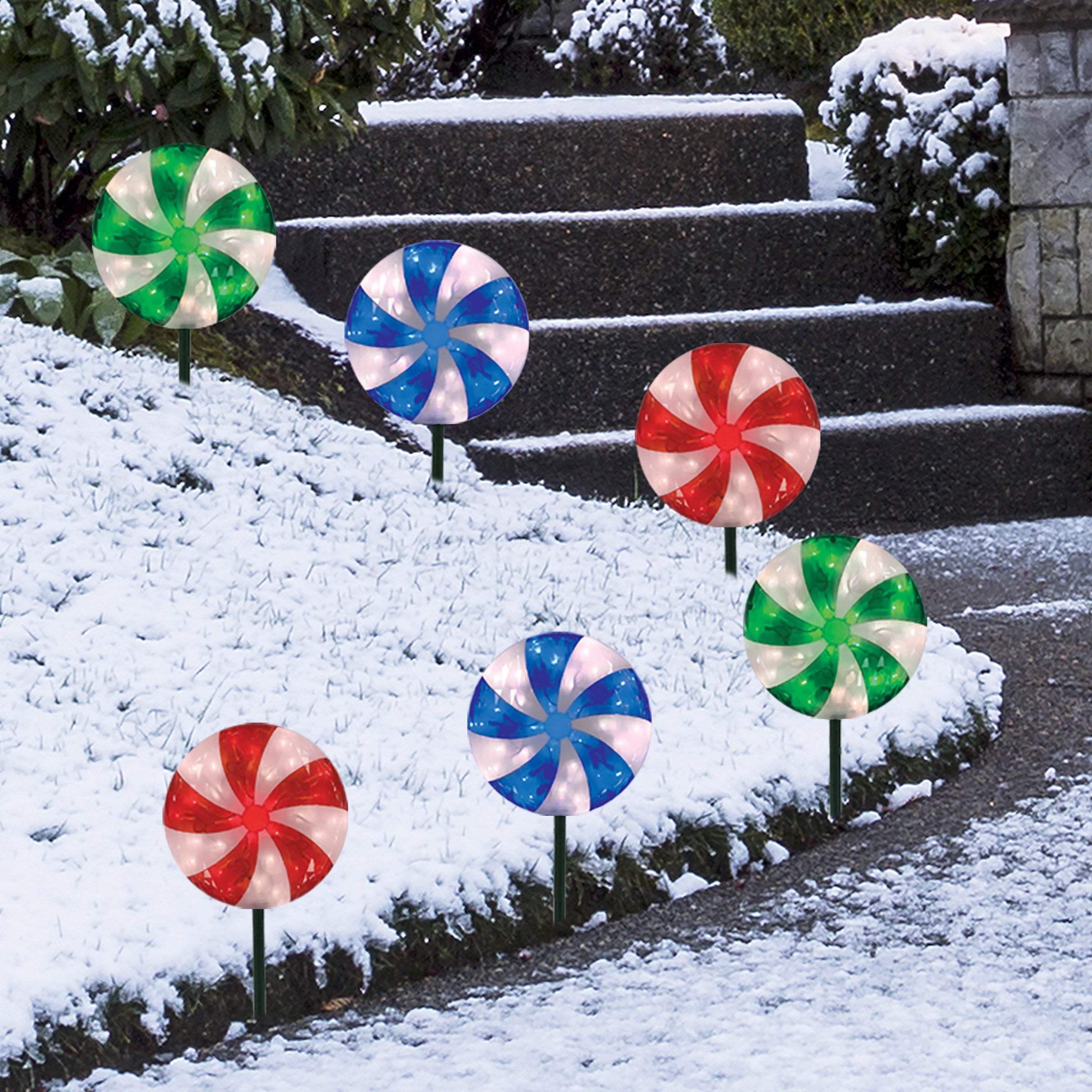 Peppermint LED Lawn Stakes, Set of 6