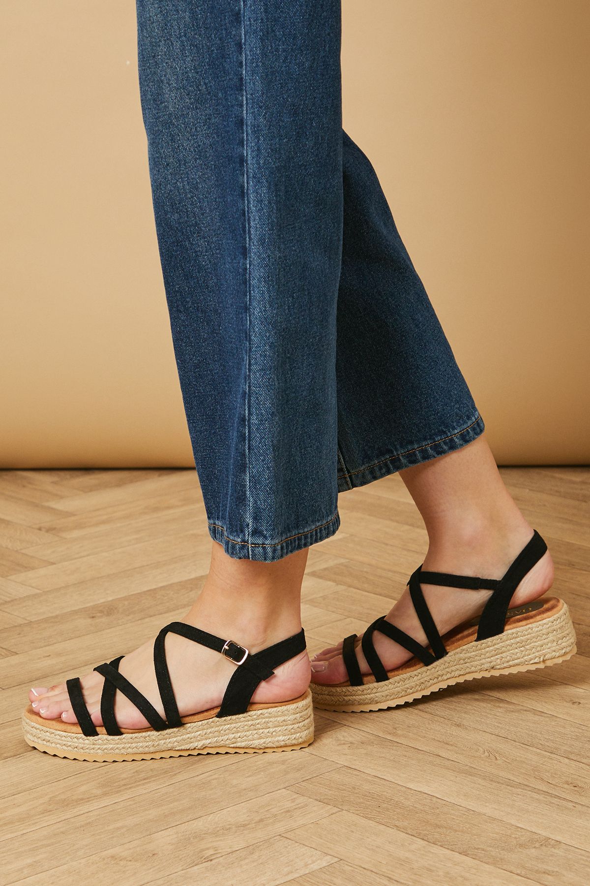 Kenza Faux Suede Strappy Low Wedge Espadrille Sandals