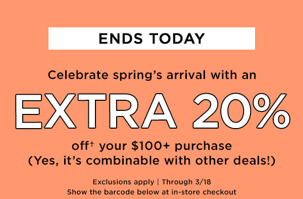 Extra 20% off $100+ 