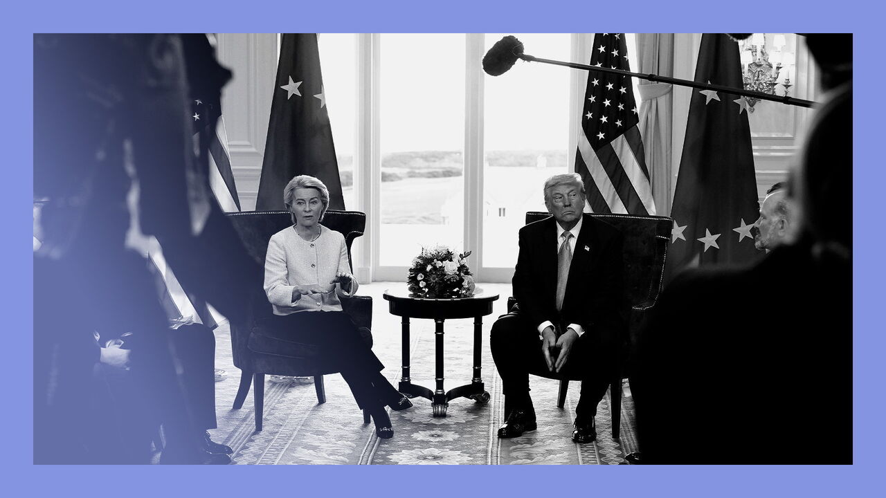 the European Commission Ursula von der Leyen announce a US-EU trade deal after a meeting at Trump Turnberry golf club