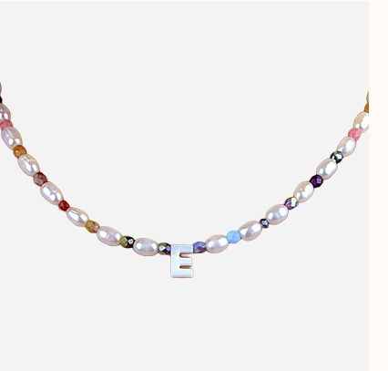 Freshwater Pearl And Rainbow Bead Initial Necklace
