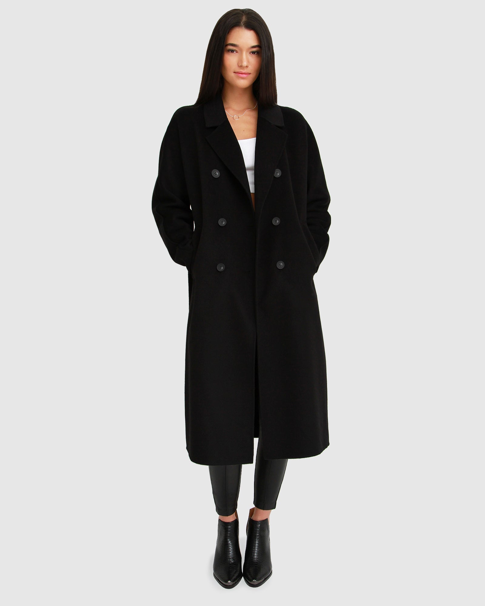 Image of Boss Girl Double-Breasted Lined Wool Coat - Black