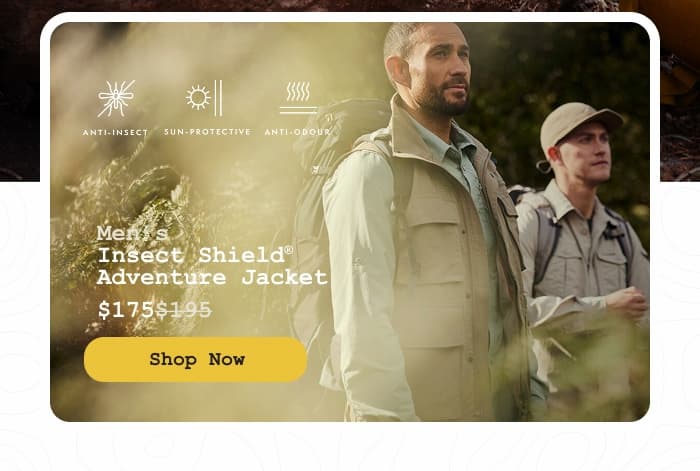 Photo of a man wearing the Insect Shield Adventure Jacket while hiking.