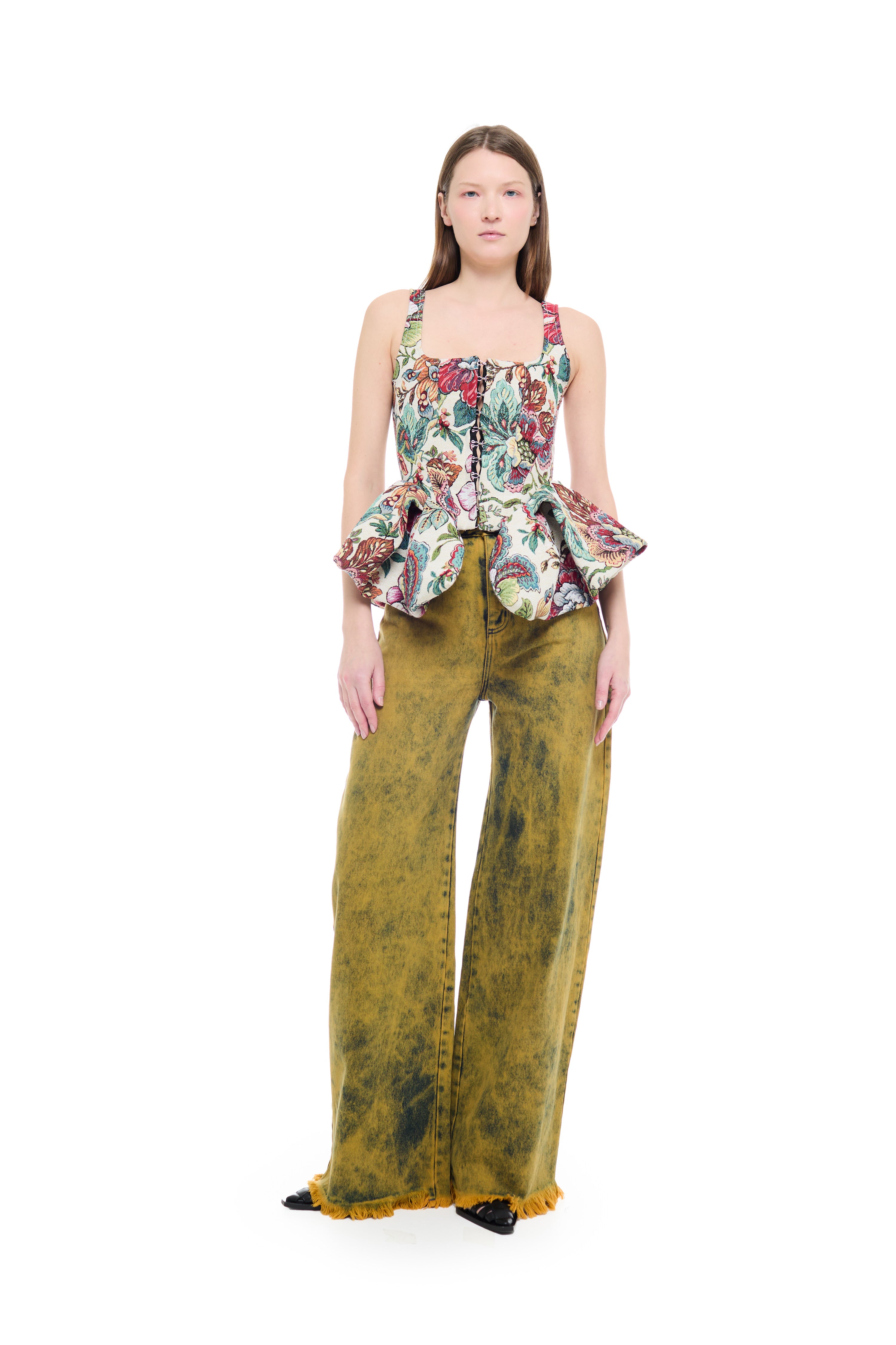YELLOW OVERDYE DENIM BOYFRIEND TROUSERS