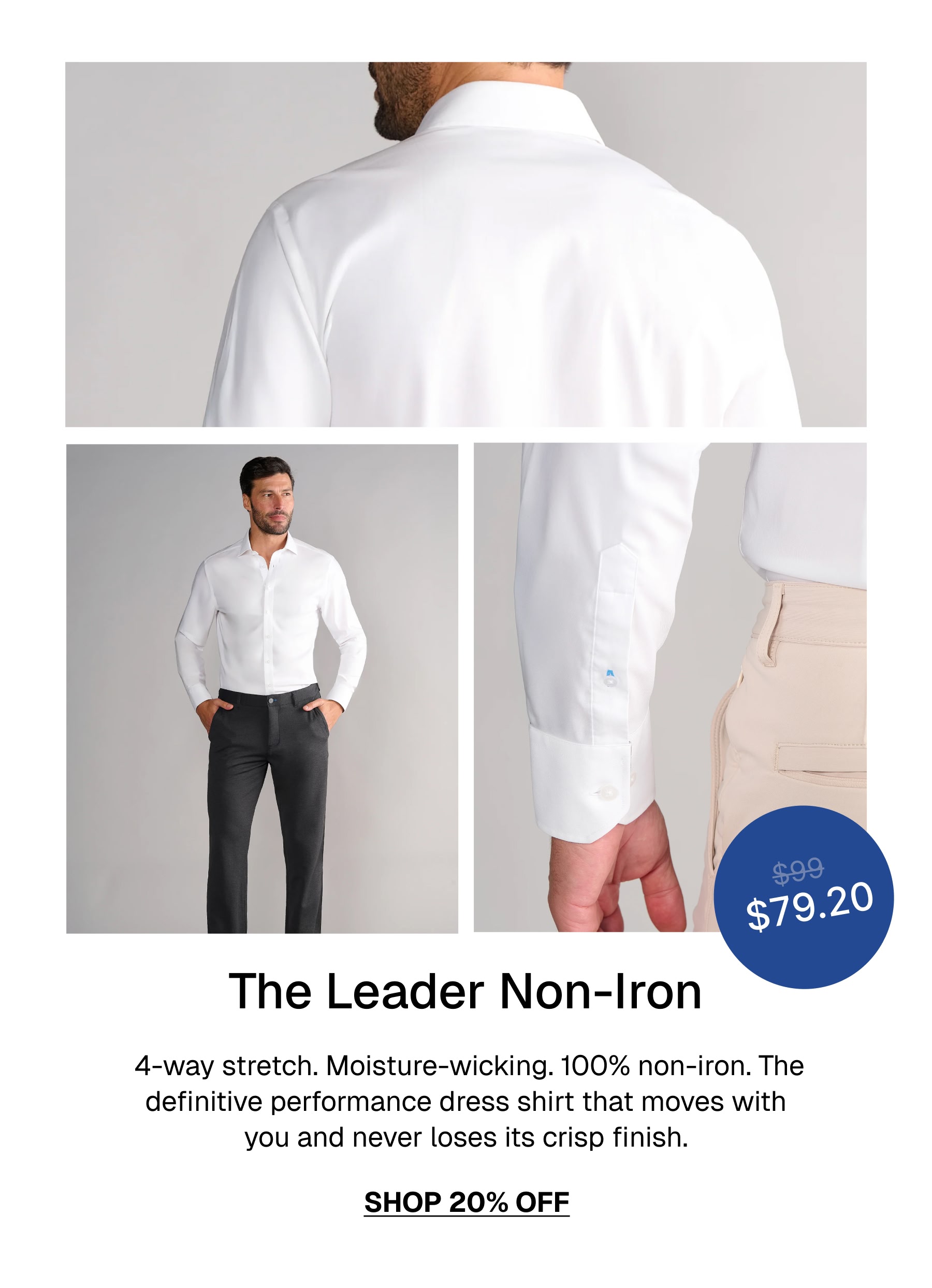The Leader Non-Iron &nbsp;4-way stretch. Moisture-wicking. 100% non-iron. The definitive performance dress shirt that moves with you and never loses its crisp finish.
