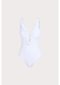 Island Goddess Ruffle V-Plunge One Piece - White