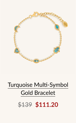 Turquoise Multi Symbol Gold Bracelet