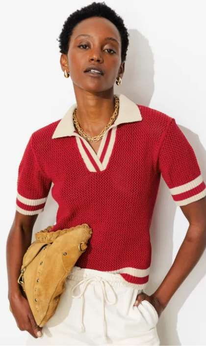 Crochet polo shirt jumper - Red