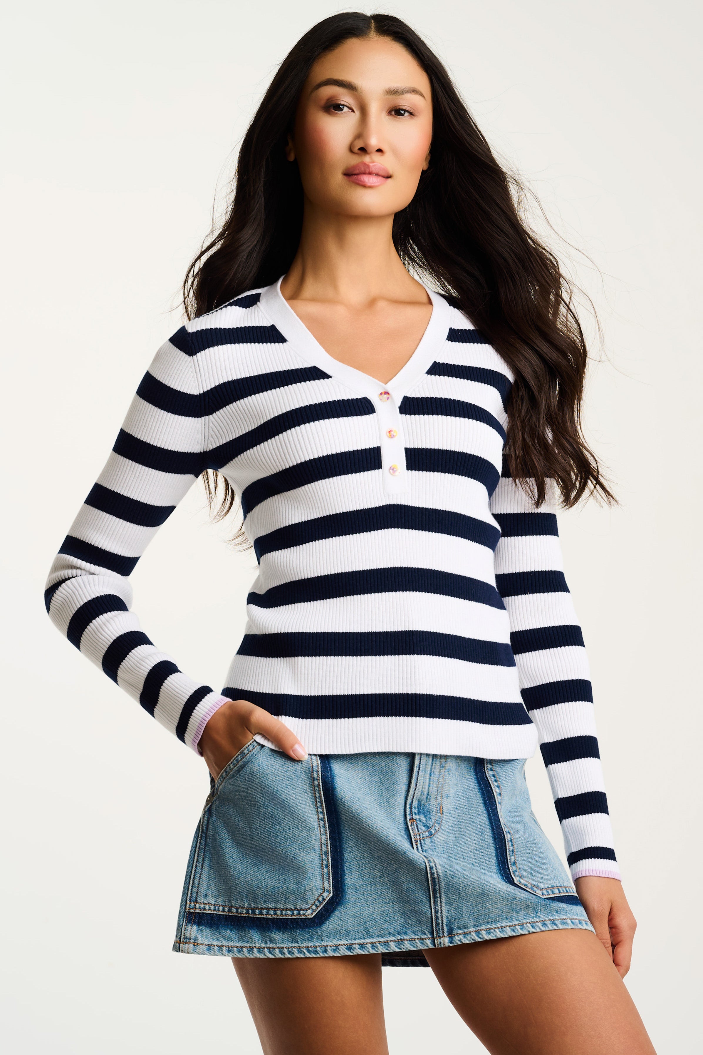 Image of LUCKY STRIPE COTTON HENLEY