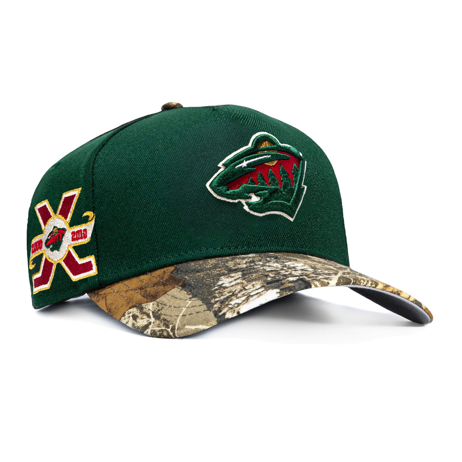 Image of New Era 9Forty A-Frame Realtree Visor Minnesota Wild 10th Anniversary Patch Snapback Hat - Green, Realtree