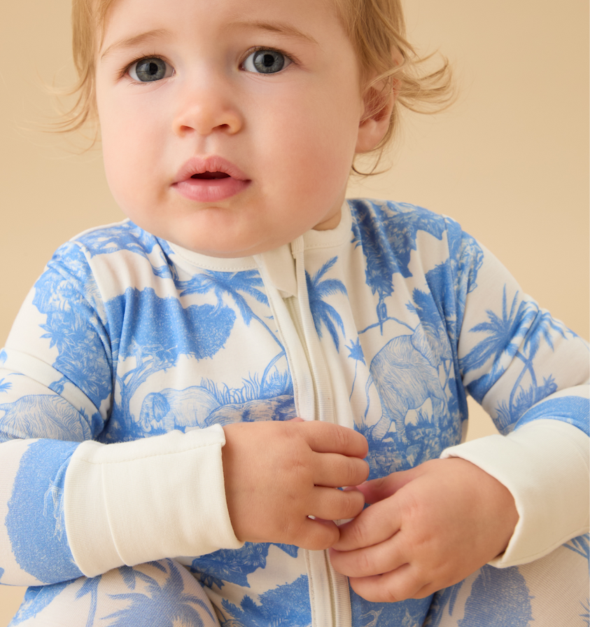 MORI x Desmond & Dempsey Blue Clever Zip Sleepsuit
