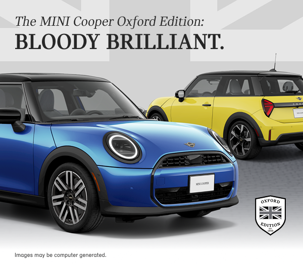 Two MINI Cooper Oxford Editions are shown parked, side by side.